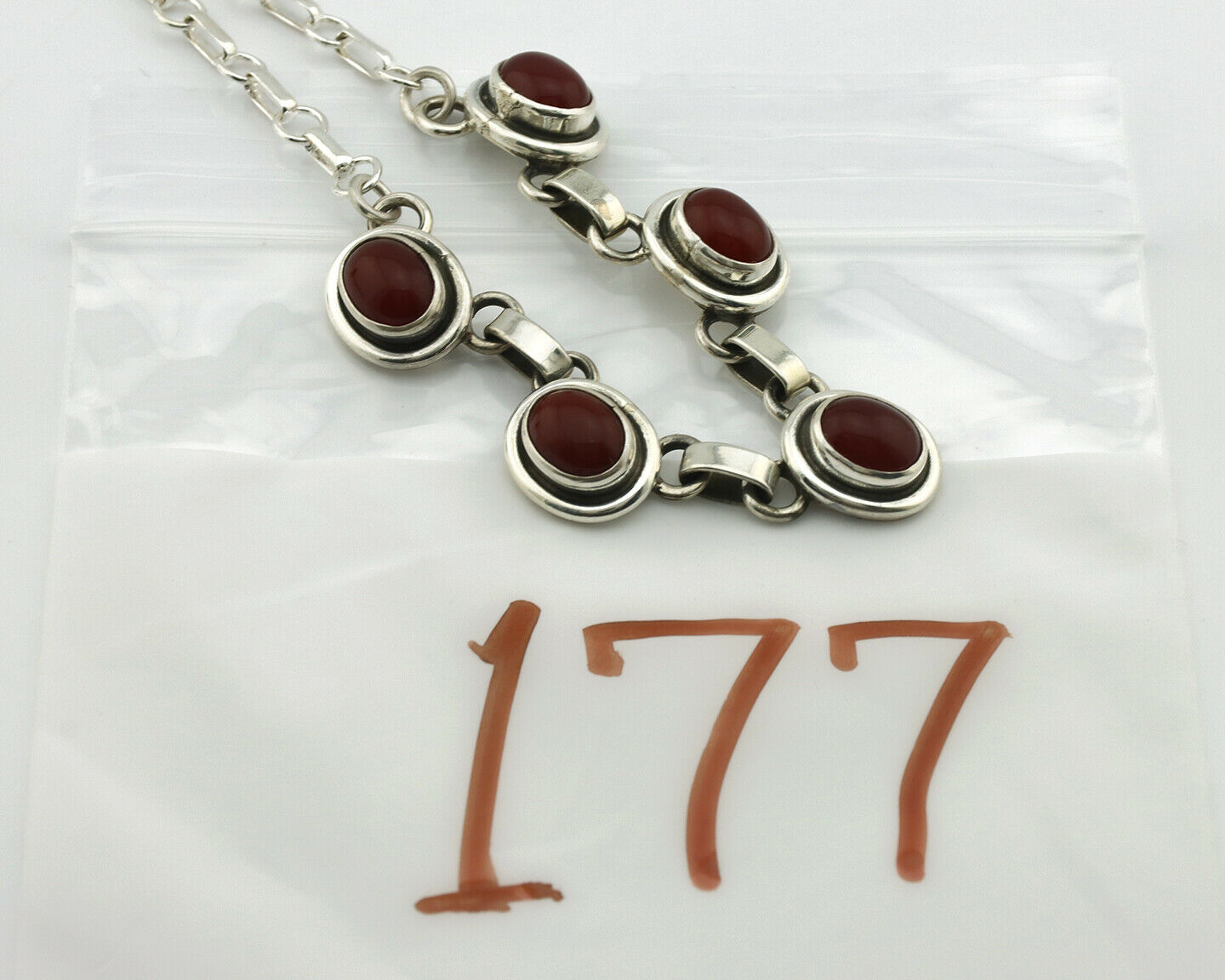 Navajo Necklace .925 Silver Red Carnelian Native American Artist C.80's