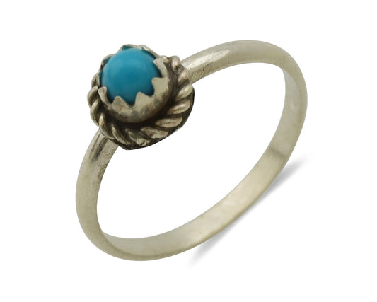 Navajo Ring .925 Silver Blue Turquoise Size 2.75 Native Artist C.1980s