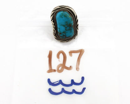 Navajo Ring 925 Silver Natural Blue Turquoise Artist Signed D Zachary C.80s
