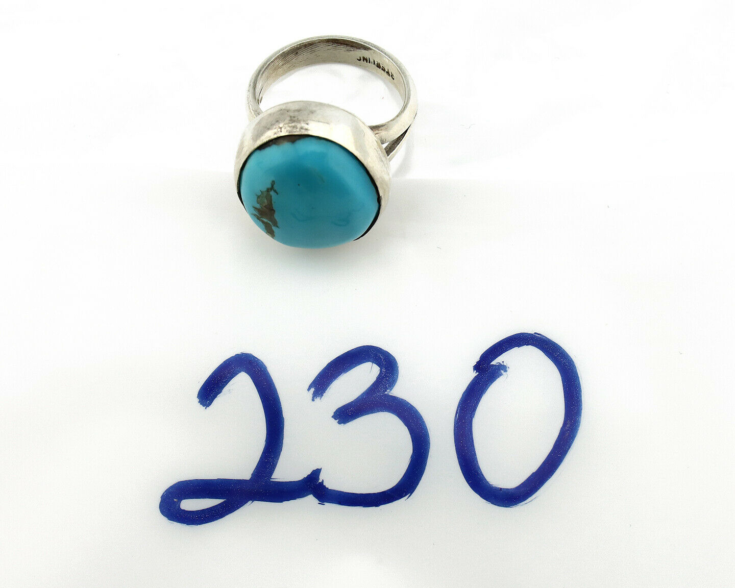 Navajo Ring .925 Silver Natural Blue Turquoise Signed Apache C.80's