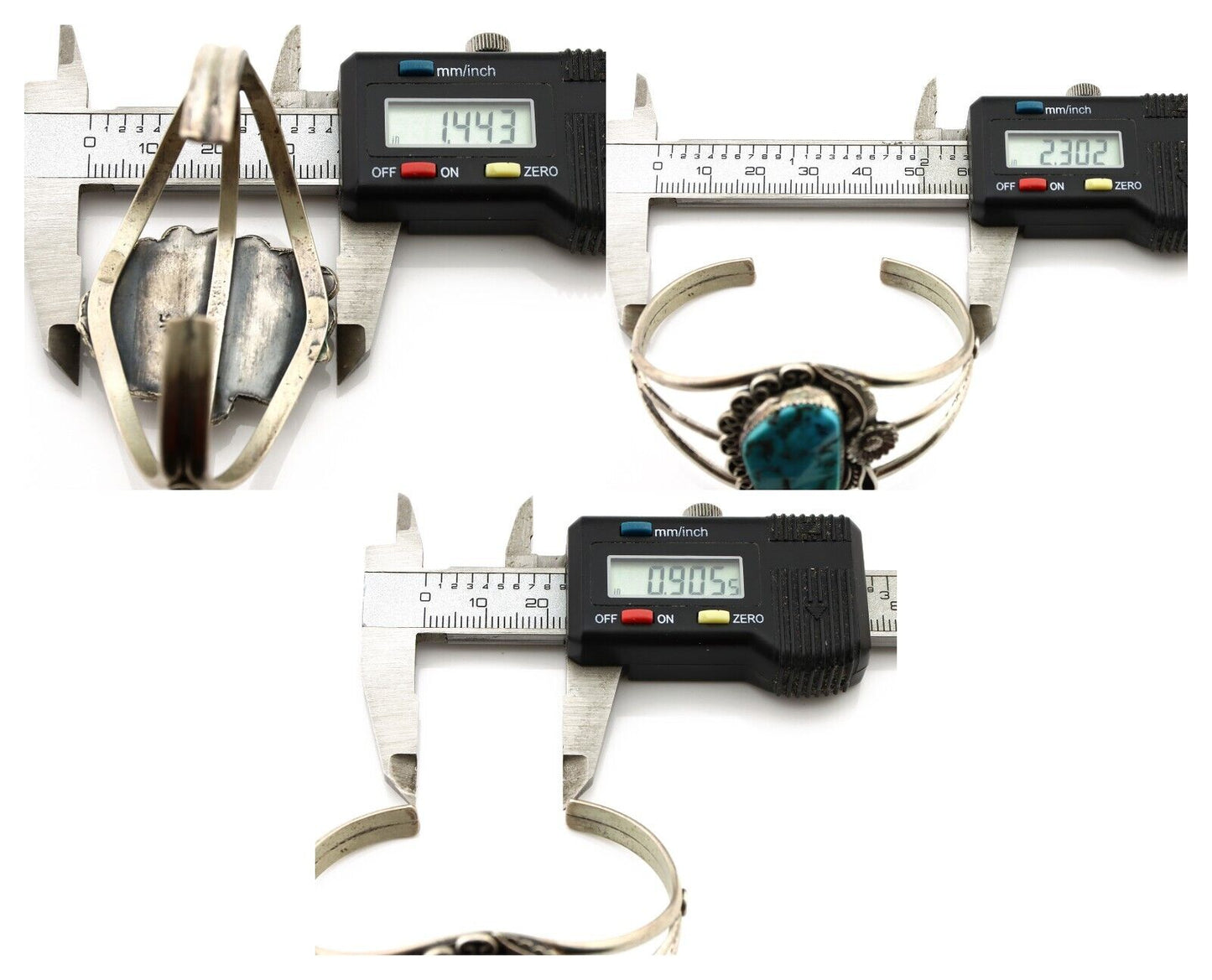 Navajo Cuff Bracelet 925 Silver Blue Turquoise Artist Signed MJ C.80's