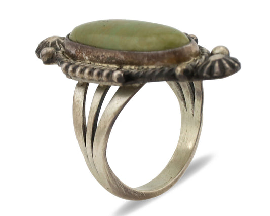 Navajo Ring 925 Silver Natural Green Turquoise Artist Signed RB C.80's