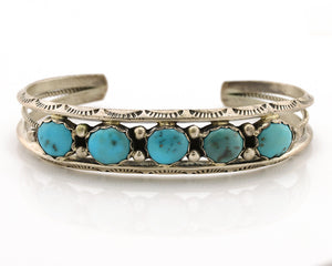 Navajo Bracelet .925 Silver Natural Blue Southwest Turquoise Signed H C.80's