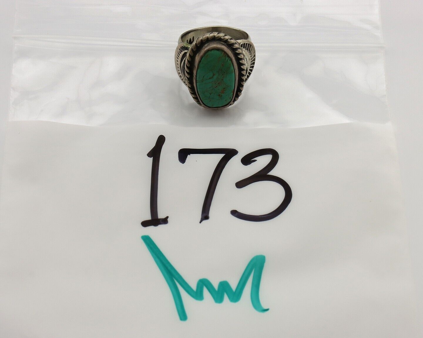 Navajo Handmade Ring 925 Silver Kingman Turquoise Signed M Montoya C.80's