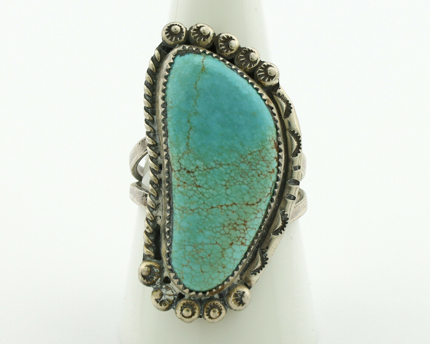 Navajo Ring .925 Silver #8 Turquoise Artist Signed Roy Buck C.80's