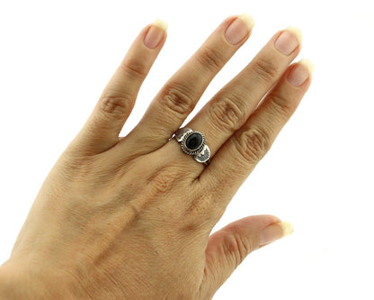 Navajo Ring 925 Silver Natural Mined Black Onyx Native American Artist C.80's