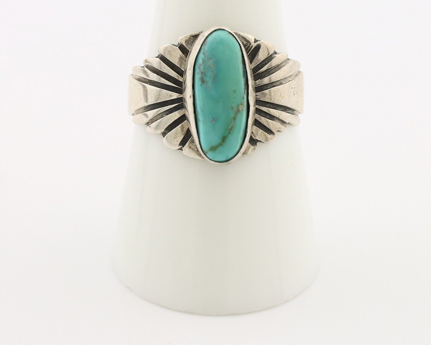 Navajo Ring 925 Silver Natural Blue Turquoise Artist Signed Pictograph C.80's