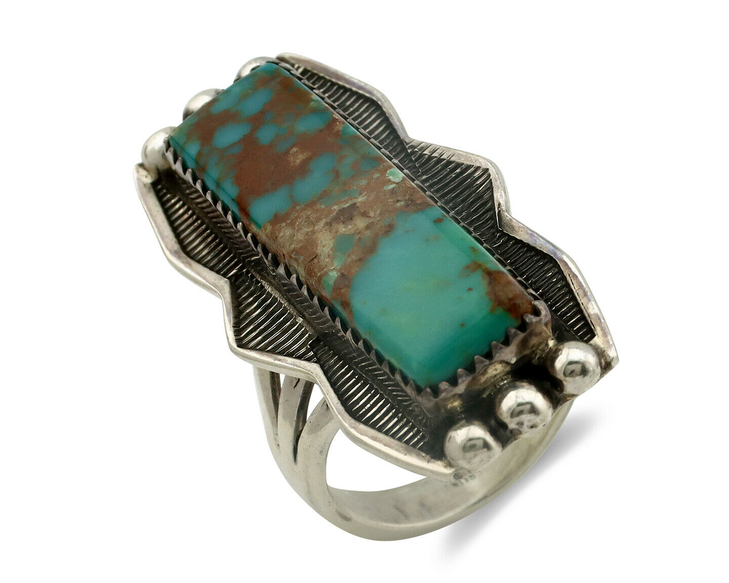 Navajo Ring .925 Silver Natural Aqua Turquoise Signed B C.80's