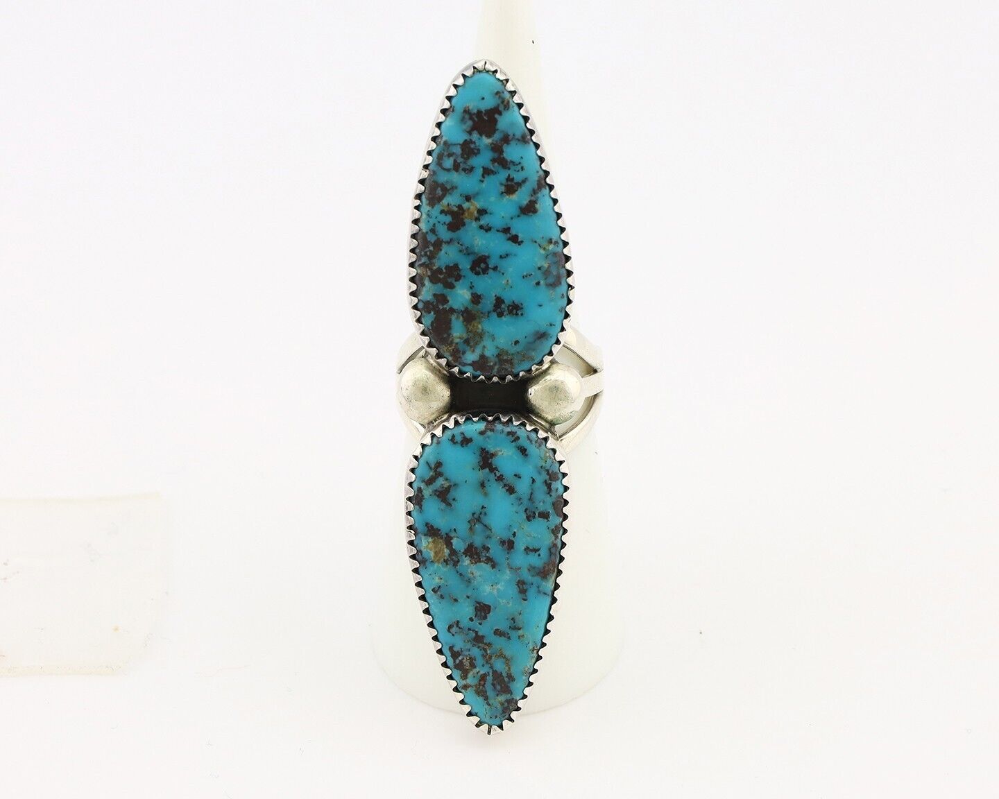 Navajo Ring 925 Silver Black & Blue Turquoise Artist Signed LTB C.80's