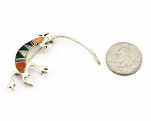 Navajo Lizard Brooch Pin 925 Sterling Silver Multi Stone Inlay Wilbur Muskett Jr