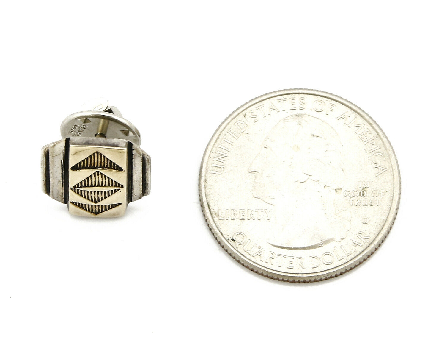 Navajo Tie Tack .925 Silver & 14k Solid Yellow Gold Artist MM Rogers & TS