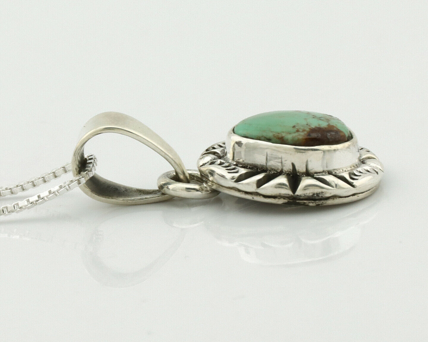 Navajo Necklace .925 Silver Kingman Turquoise Signed Tepee C.1980's