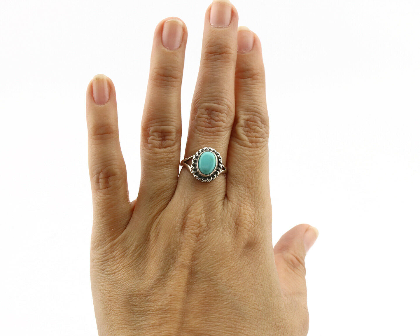 Navajo Ring .925 Silver Kingman Turquoise Artist Signed Gecko C.90's