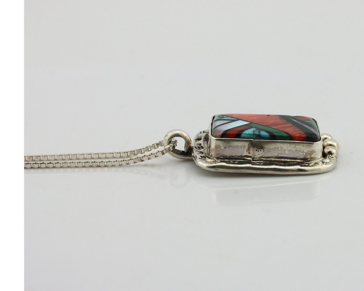 Navajo Pendant 925 Silver Gemstone Artist Signed Doug Zachary C.1991