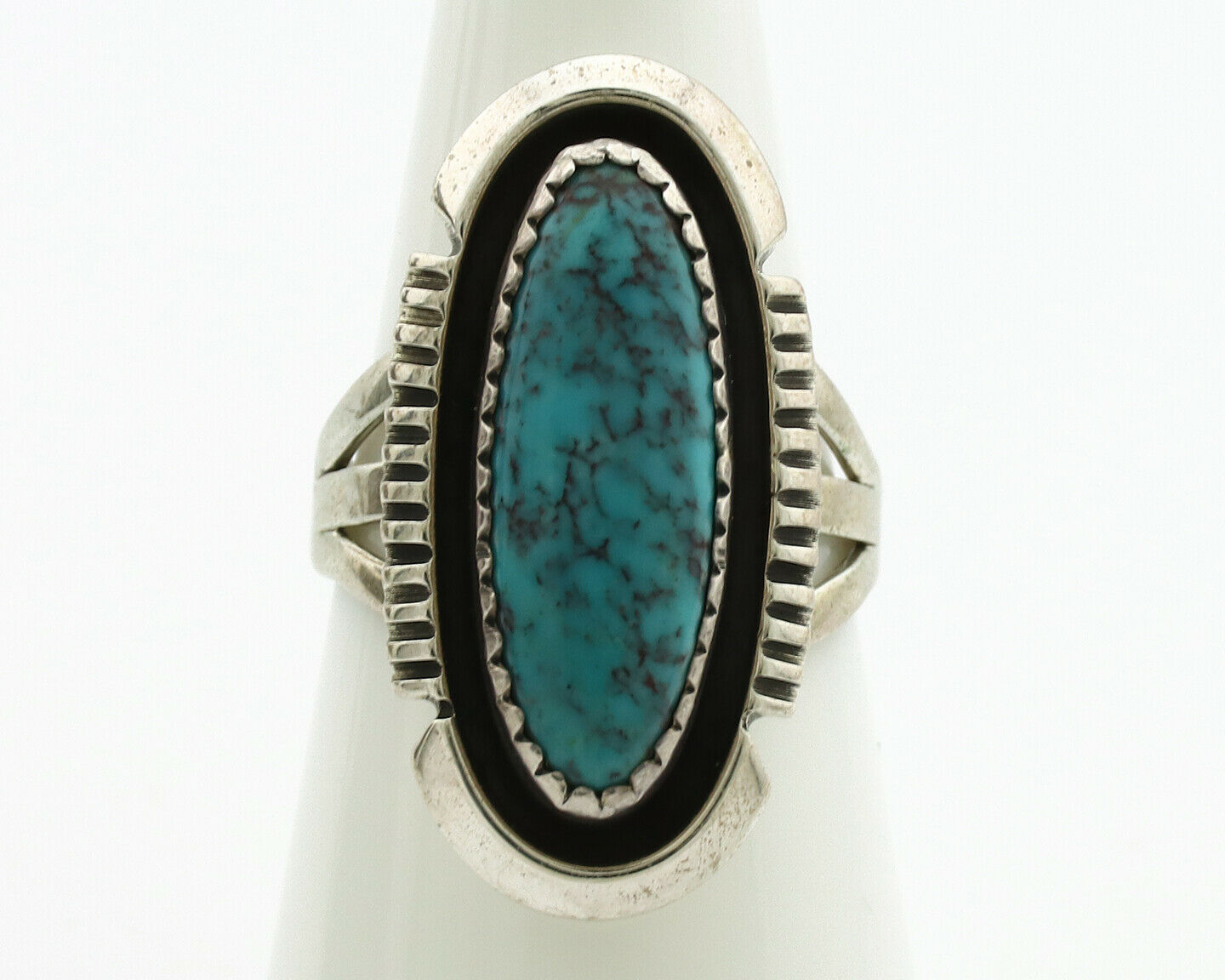 Navajo Ring .925 Silver Spiderweb Turquoise Artist Signed B C.1980's