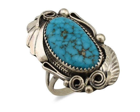 Navajo Inlay Band Ring 925 Silver Blue Morenci Turquoise Signed Justin Morris