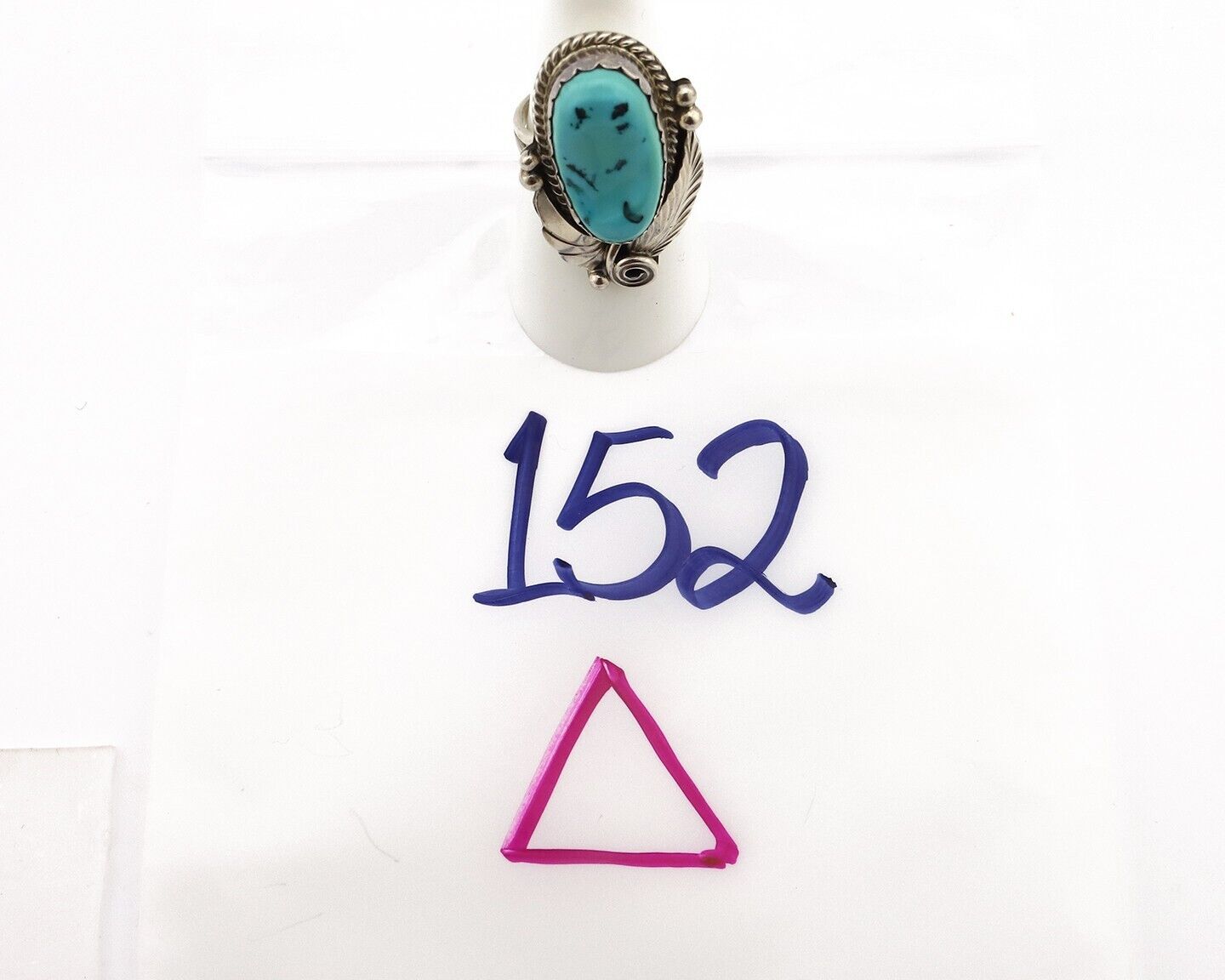 Navajo Ring 925 Silver Sleeping Beauty Turquoise Signed Justin Morris C.80's