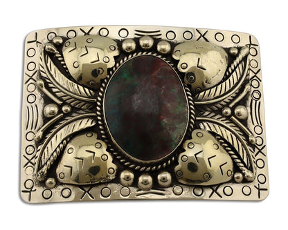 Navajo Belt Buckle .999 Nickel Agate Native American Artist Handmade C.1980's