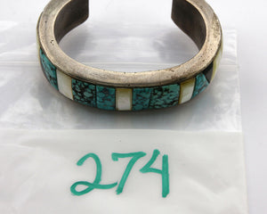 Navajo Bracelet .925 Silver Lone MTN Turquoise & MOP Cuff C.80's