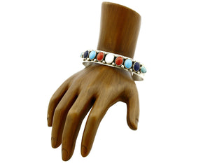 Women's Gemstone Navajo Bracelet .925 Silver Signed Leonard James C.80's