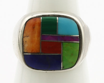 Navajo Inlaid Ring .925 Silver Gemstone Artist Native American C.1980's