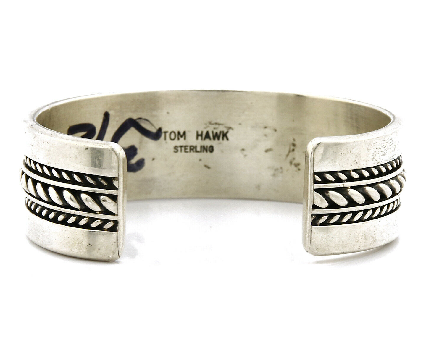 Women's Navajo Bracelet .925 Silver Handmade Cuff Signed Tom Hawk C.1980's