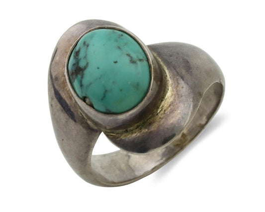 Navajo Ring .925 Silver Natural Turquoise Handmade Native American Artist C.80s