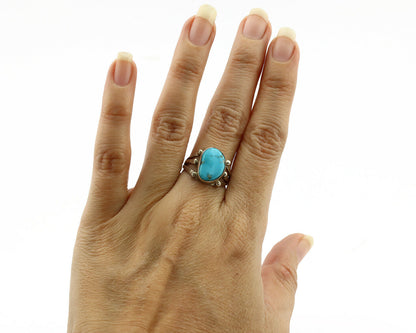 Navajo Ring .925 Silver Blue Turquoise Native American Artist C.1980's