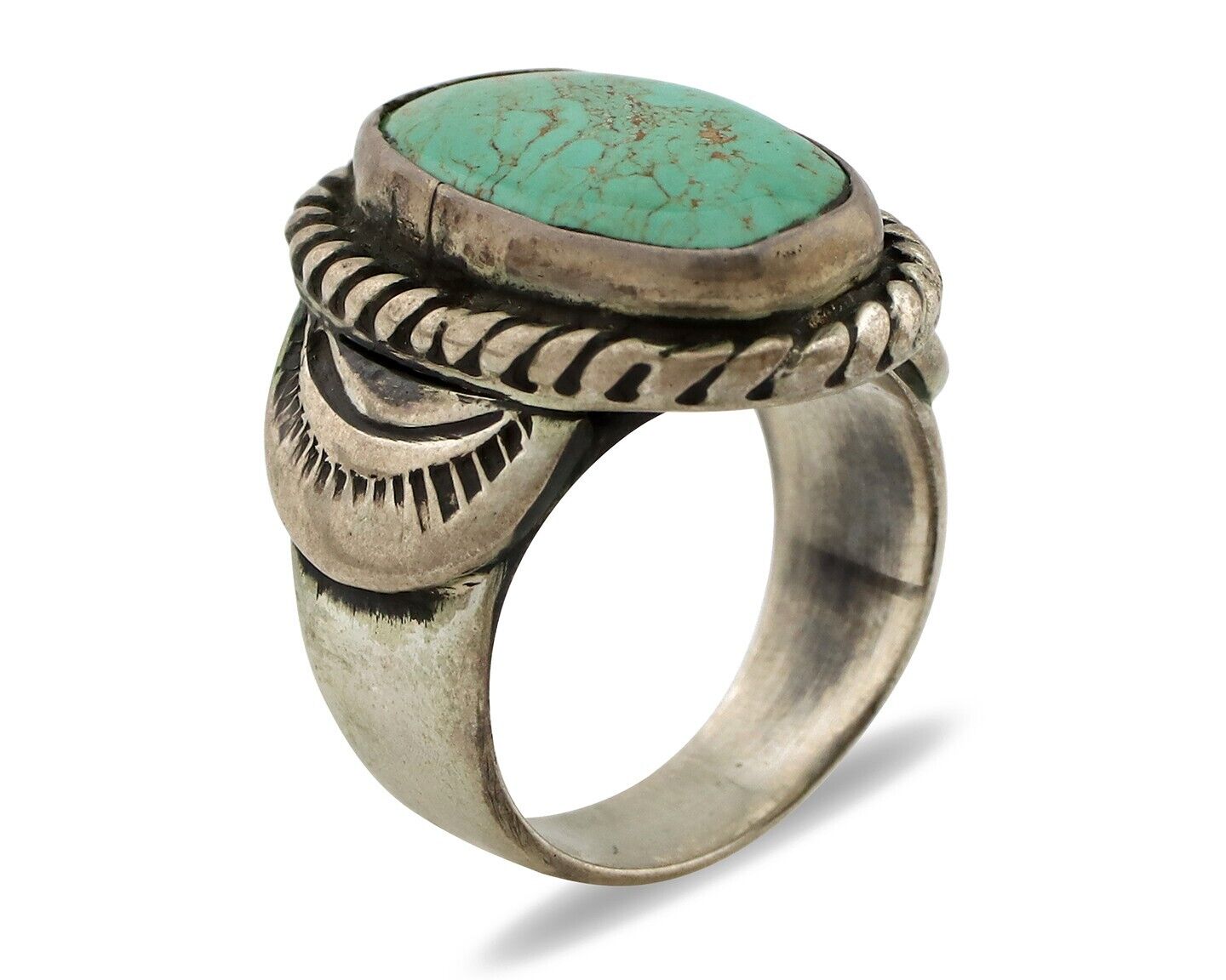 Navajo Handmade Ring 925 Silver Kingman Turquoise Signed M Montoya C.80's