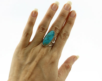 Navajo Ring .925 Silver Nevada Turquoise Native American Artist C.80's