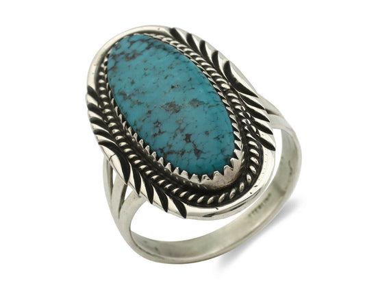 Navajo Ring .925 Silver Kingman Turquoise Native American Artist C.80's