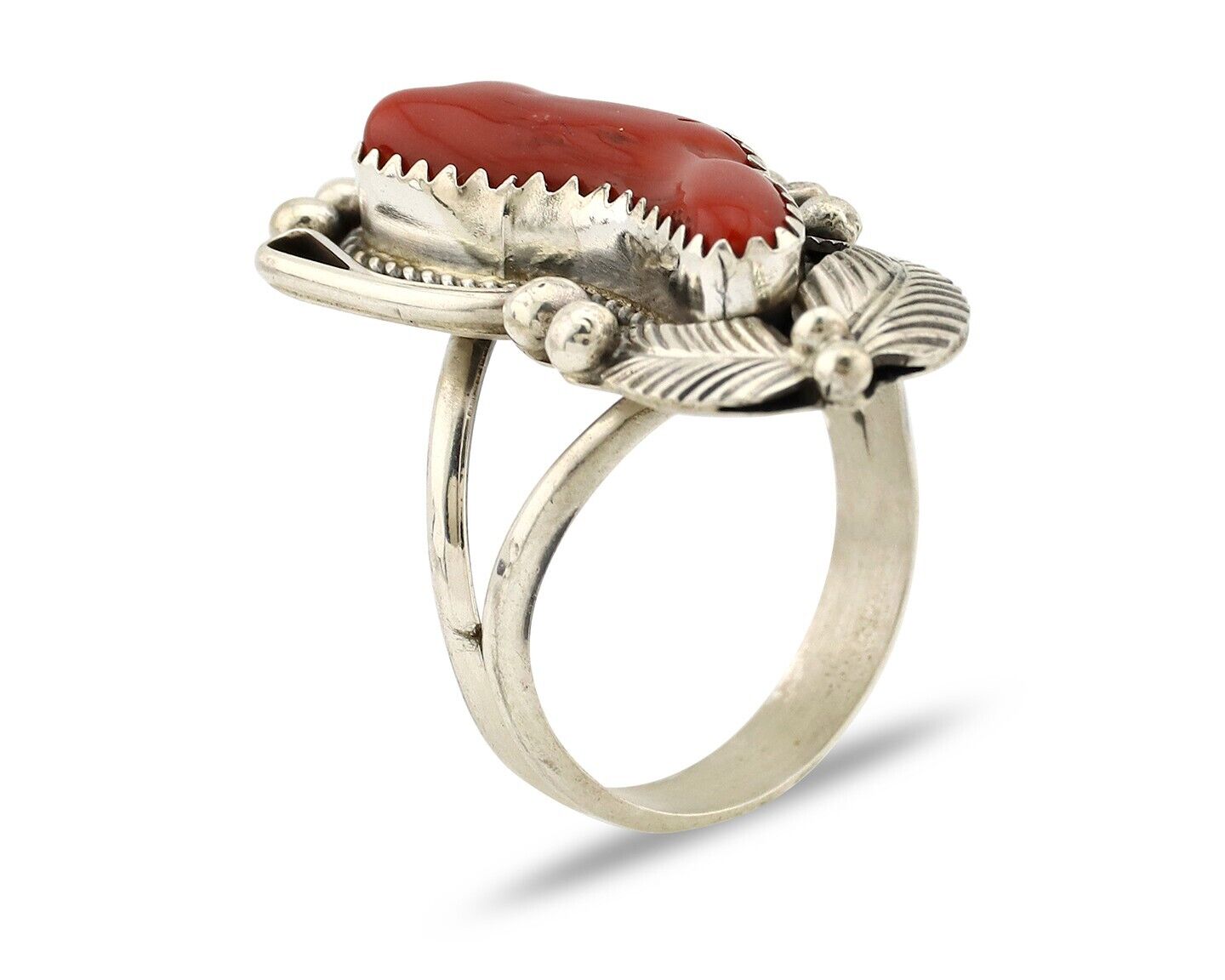 Navajo Handmade Ring 925 Silver Natural Coral Artist Signed Justin Morris C.80's