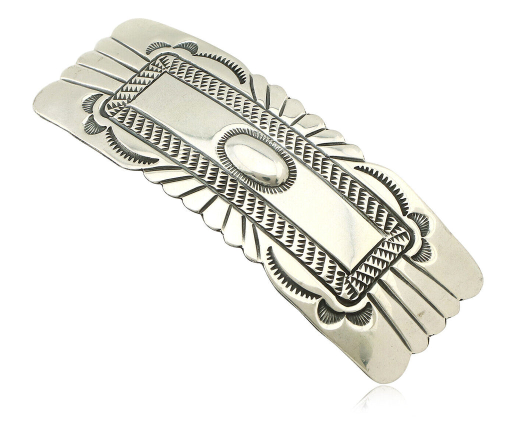 Navajo Hair Clip Barrette .925 Silver Hand Stamped Artist Signed Harold Tom C80s