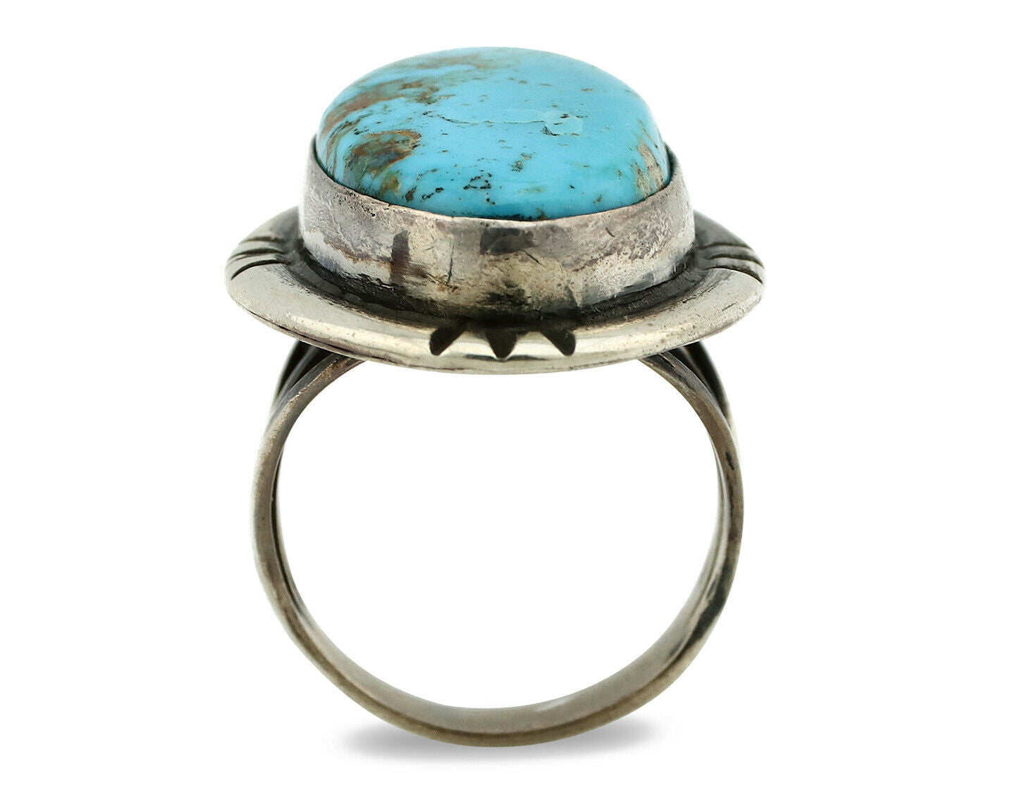 Navajo Ring .925 Silver Blue Turquoise Native American Artist C80s