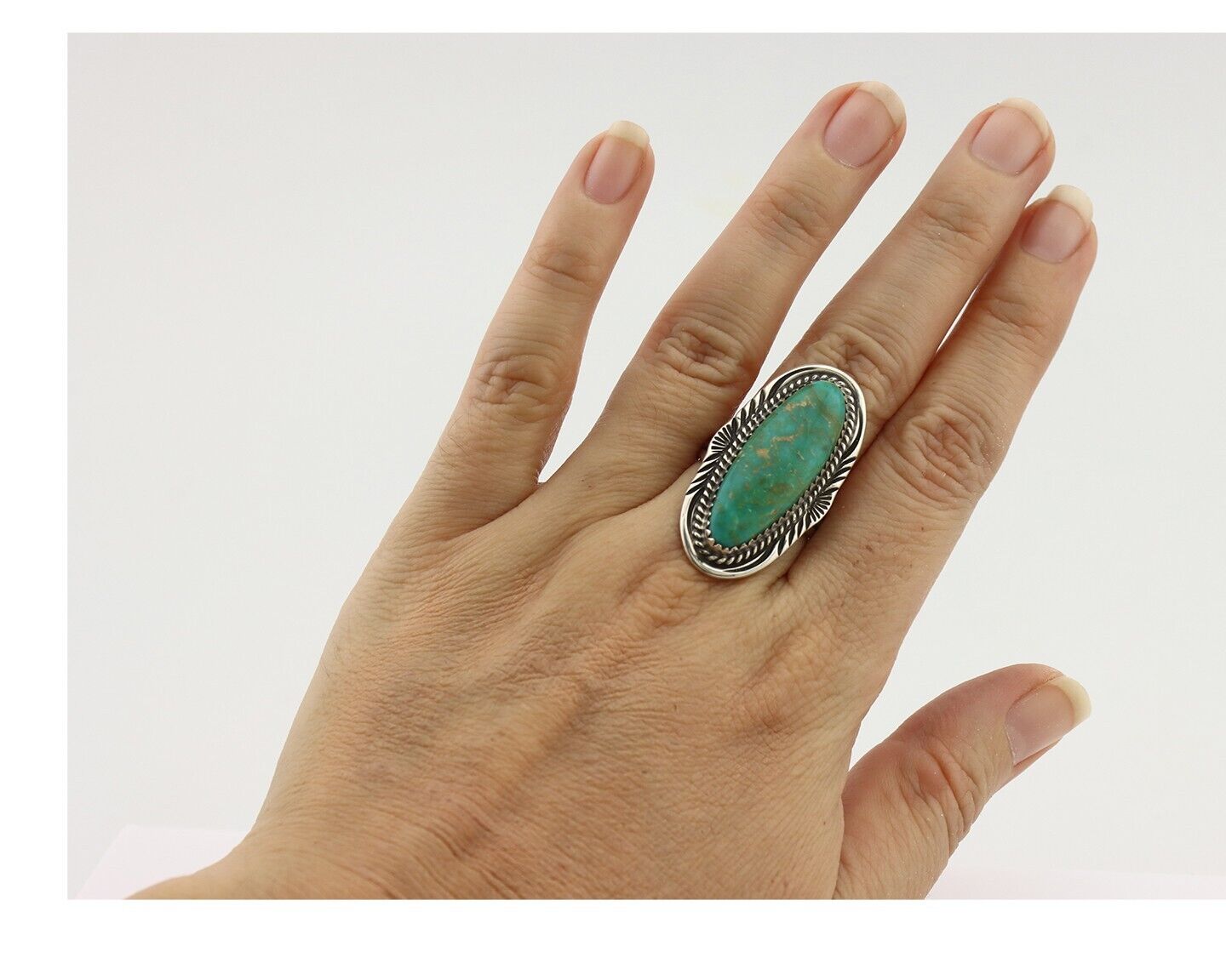 Navajo Ring .925 Silver Blue Gem Turquoise Artist Signed USA C.80's