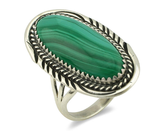 Navajo Ring 925 Silver Natural Green Malachite Signed William Denetdale C.80's