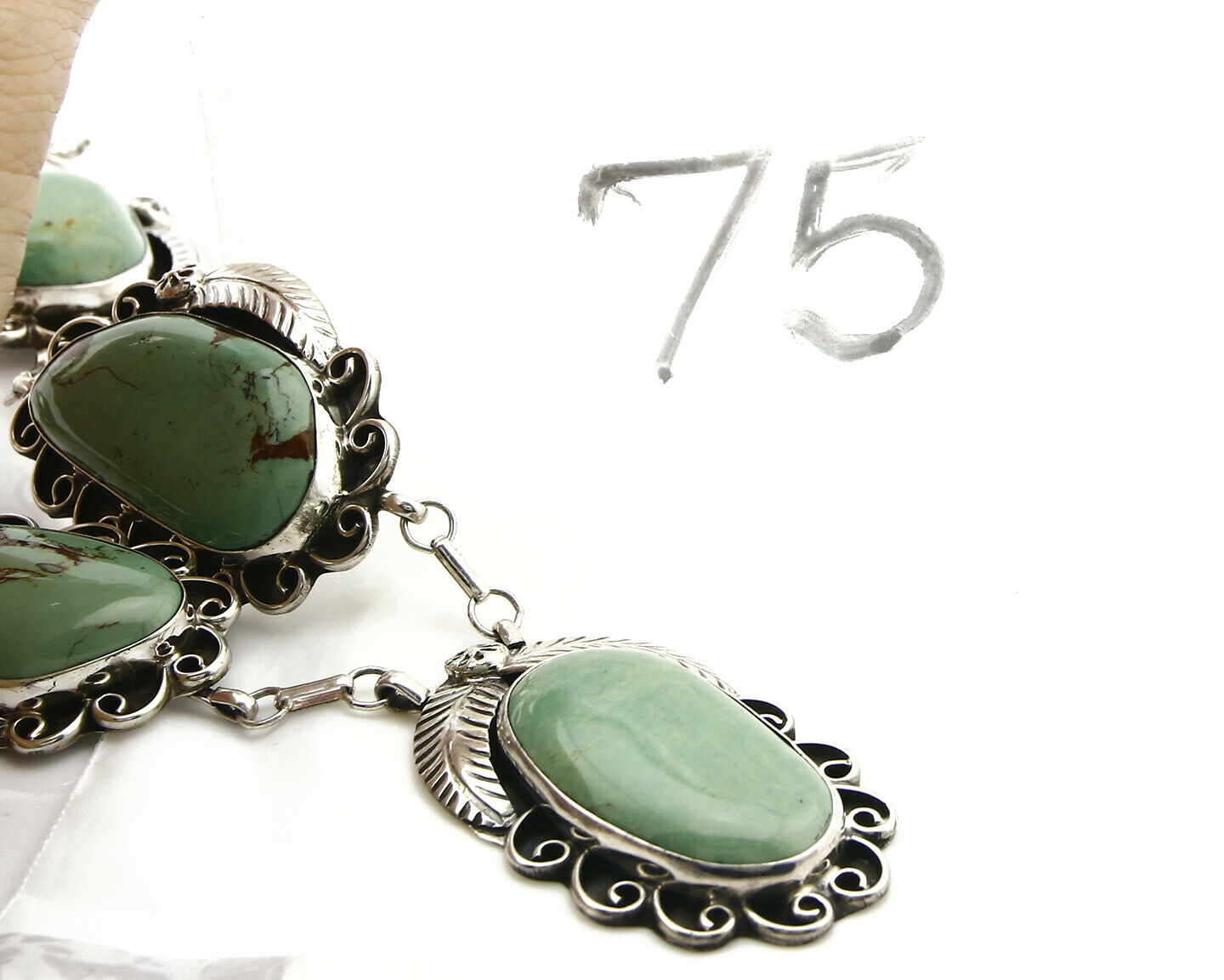 Women's Navajo Necklace .925 Silver Green Turquoise Signed JR