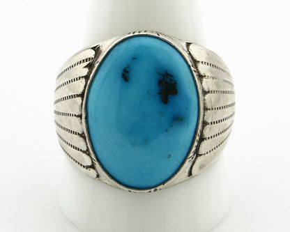 Navajo Turquoise Ring .925 Silver Handmade Signed Artist TZ C.80's