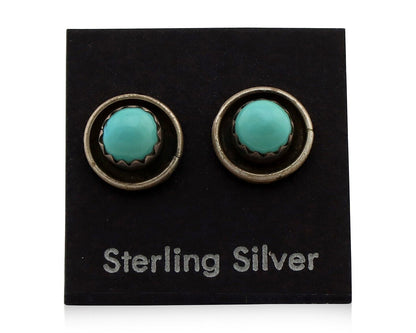 Zuni Earrings 925 Silver Sleeping Beauty Turquoise Native American Artist C.80's