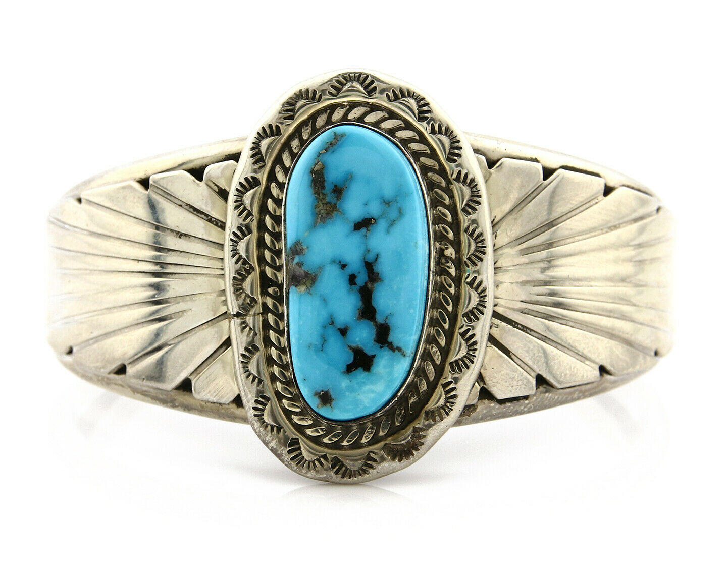Navajo Bracelet .925 Silver Sleeping Beauty Turquoise Artist DZ C.80's