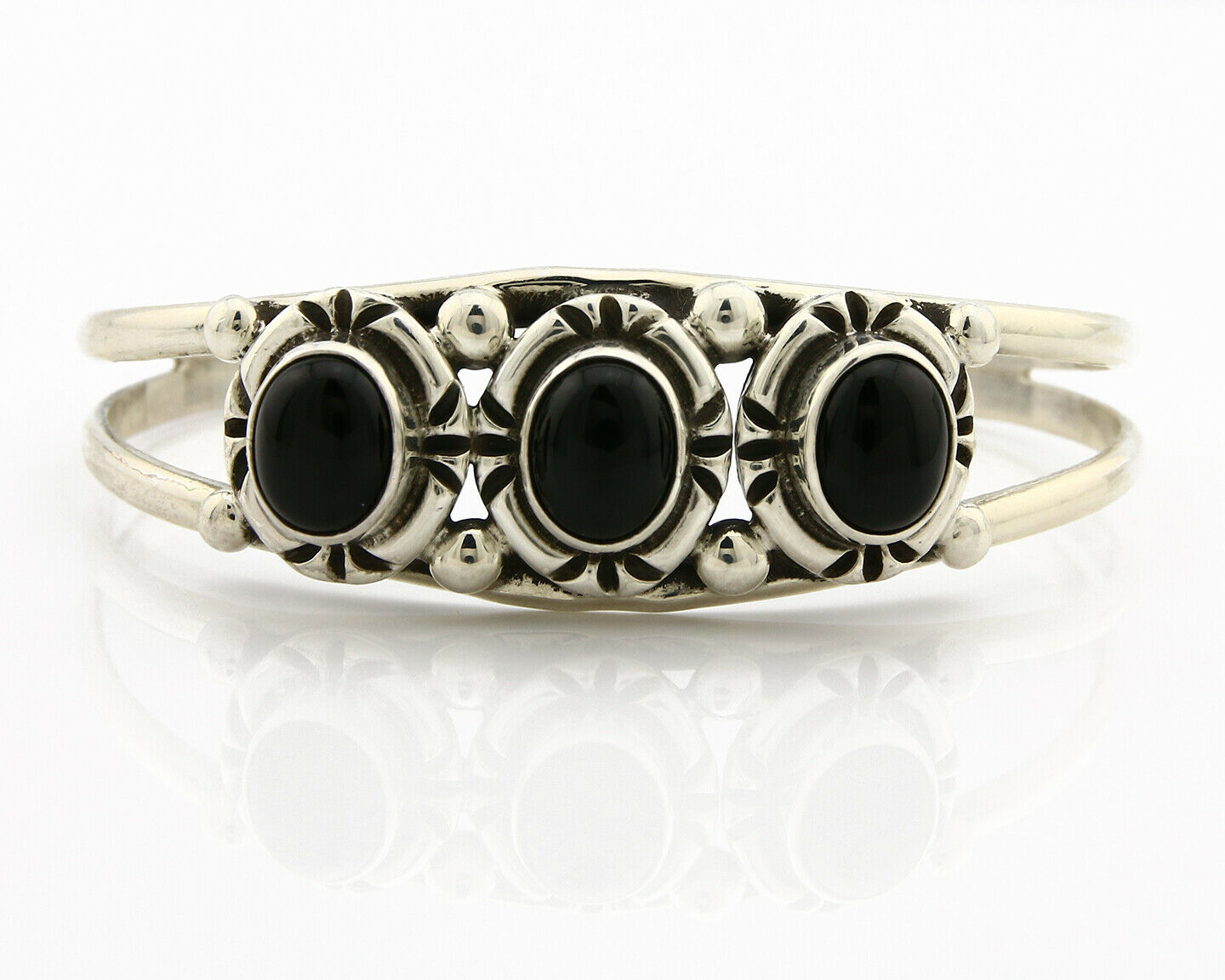 Navajo Bracelet .925 Silver Onyx Gemstones Handmade Native Artist C.80's