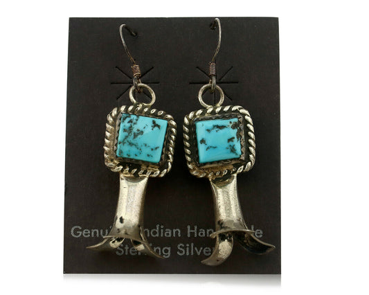 Navajo Concho Earrings .925 Silver Natural Turquoise Native Artist C.80's