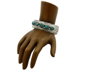Navajo Bracelet .925 Silver Spiderweb Turquoise Artist Denetdale Circa 80's