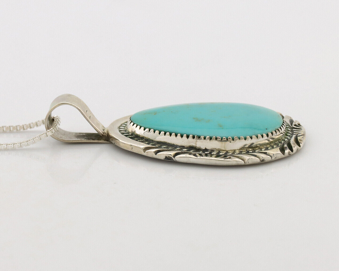 Navajo Necklace .925 Silver Kingman Turquoise Native American Signed C.1980's