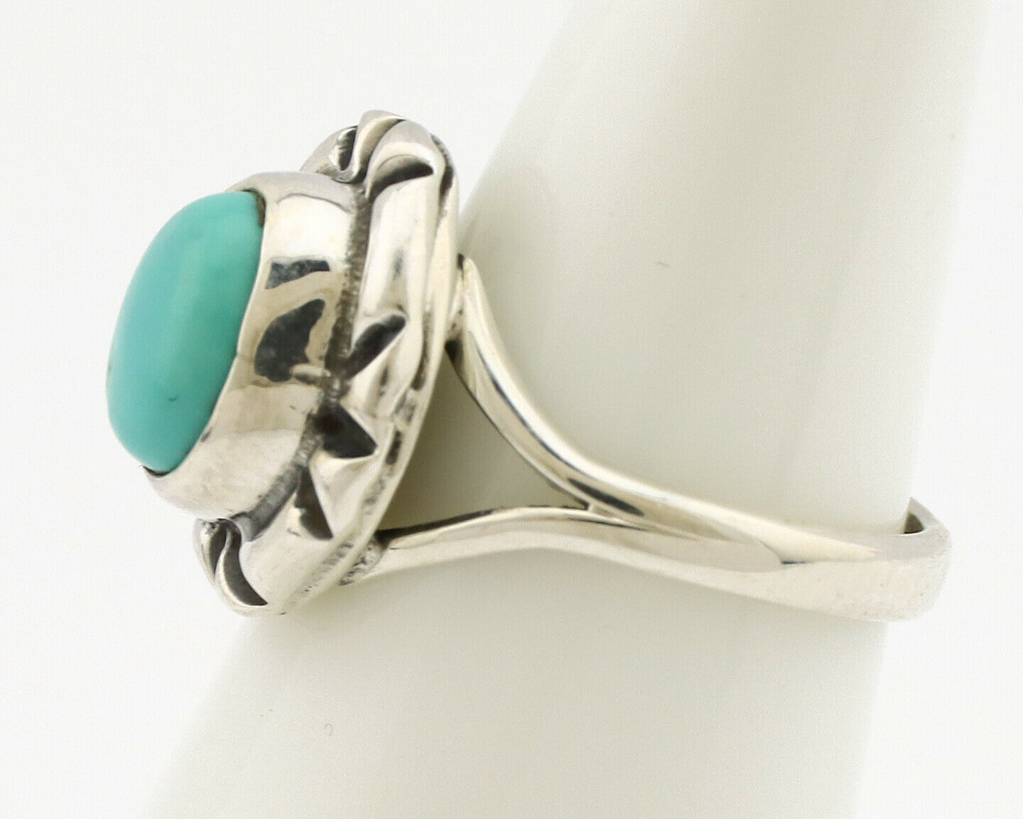 Navajo Ring .925 Silver Kingman Turquoise Artist Signed Gecko C.90's