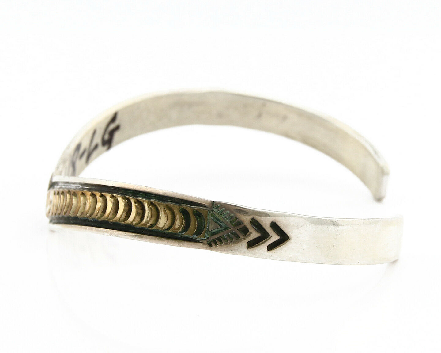 Navajo Bracelet .925 SOLID Silver & 12k Gold Plated Signed Artist RL C.80's