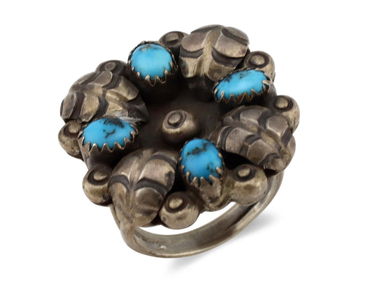 Navajo Ring 925 Silver Morenci Turquoise Native Artist C.80's