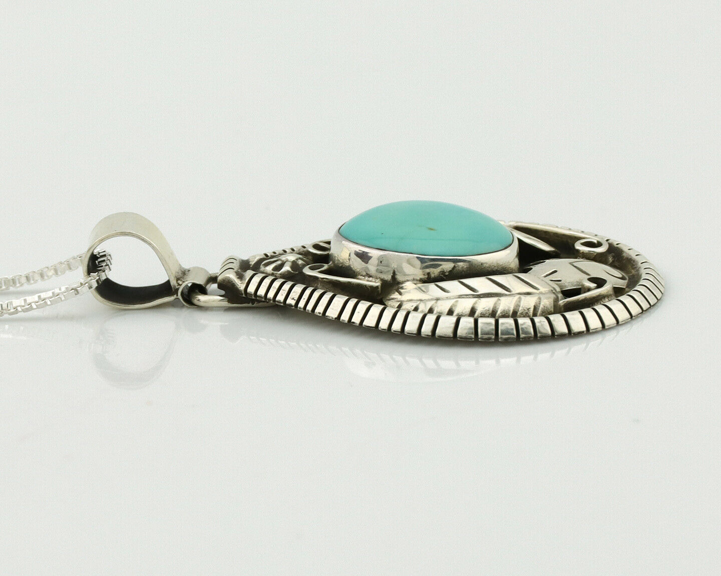 Navajo Necklace .925 Silver Kingman Turquoise Signed Tepee C.1980's