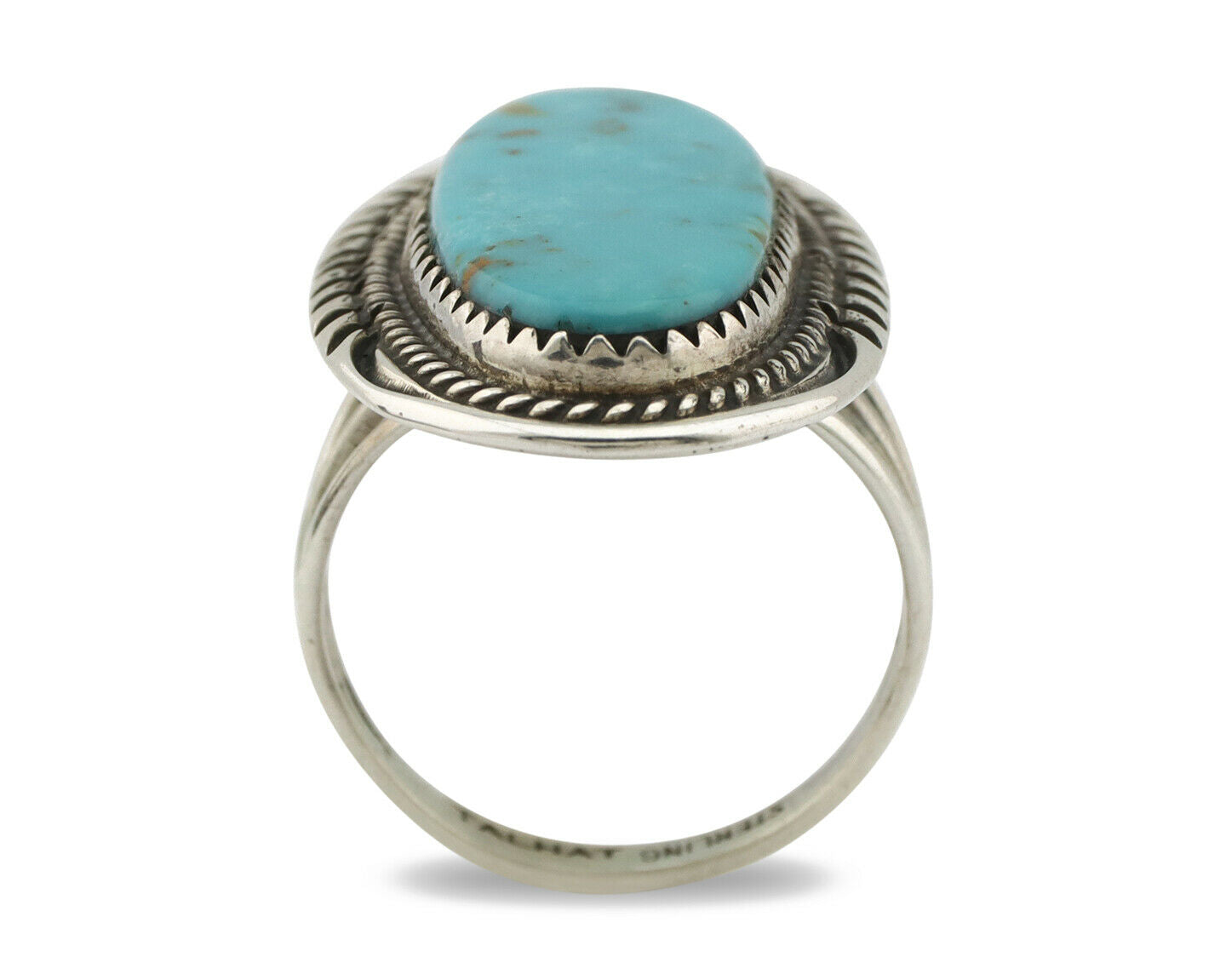 Navajo Ring .925 Silver Kingman Turquoise Artist Signed Talhat C.80's