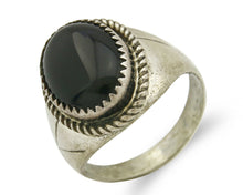 Women's Navajo Ring .925 SOLID Silver Hand Stamped Black Onyx Circa 1980's